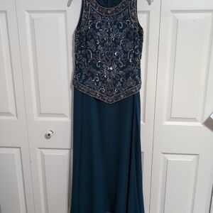 J Kara Teal Embellished Maxi Dress size  8